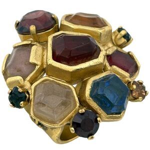 Chanel Coco Mark Colored Stone Ring No 10 GP Gold Women's